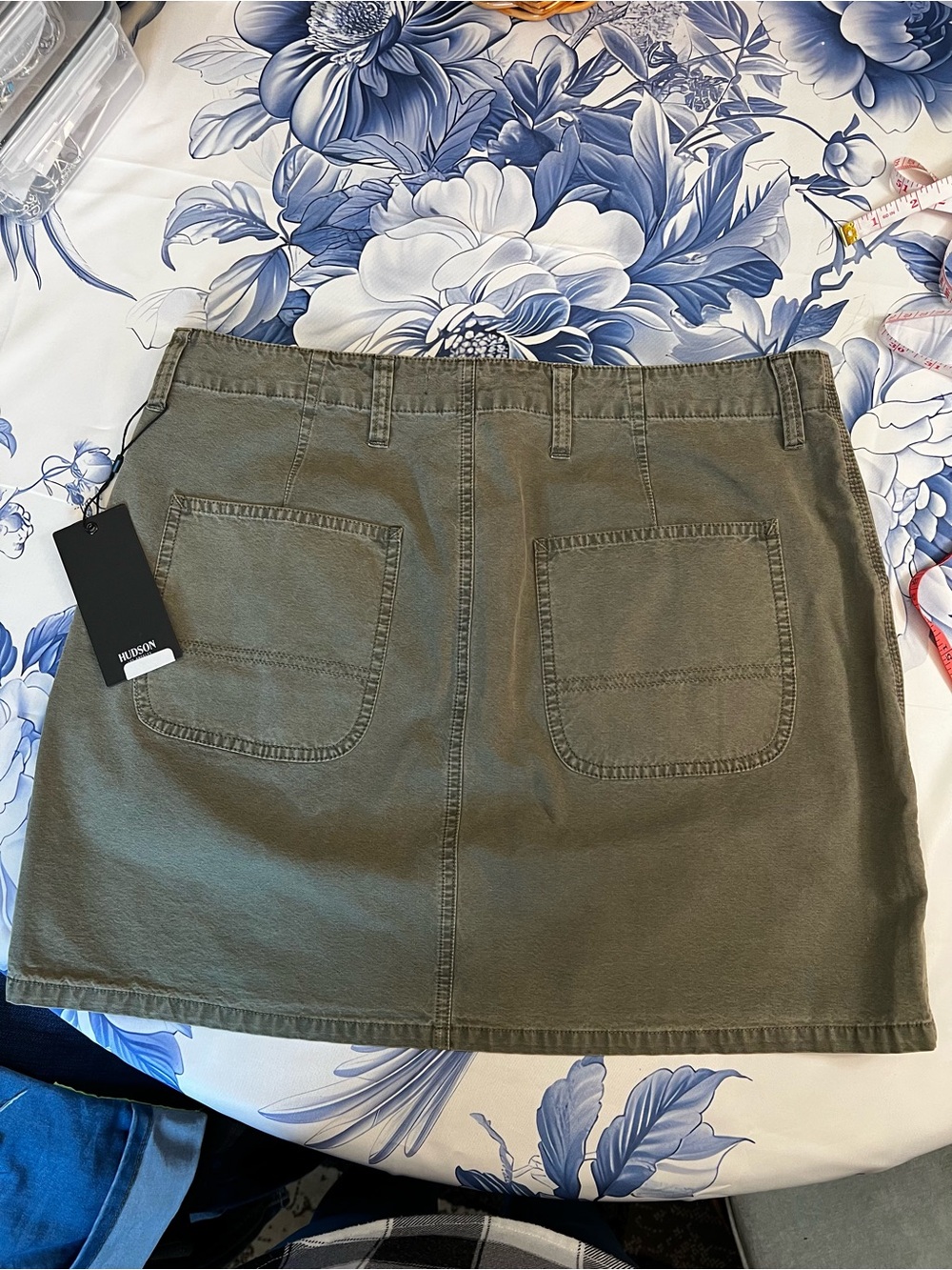 HUDSON Olive Green Canvas Skirt with Branded Metal Button - Picture 11 of 14